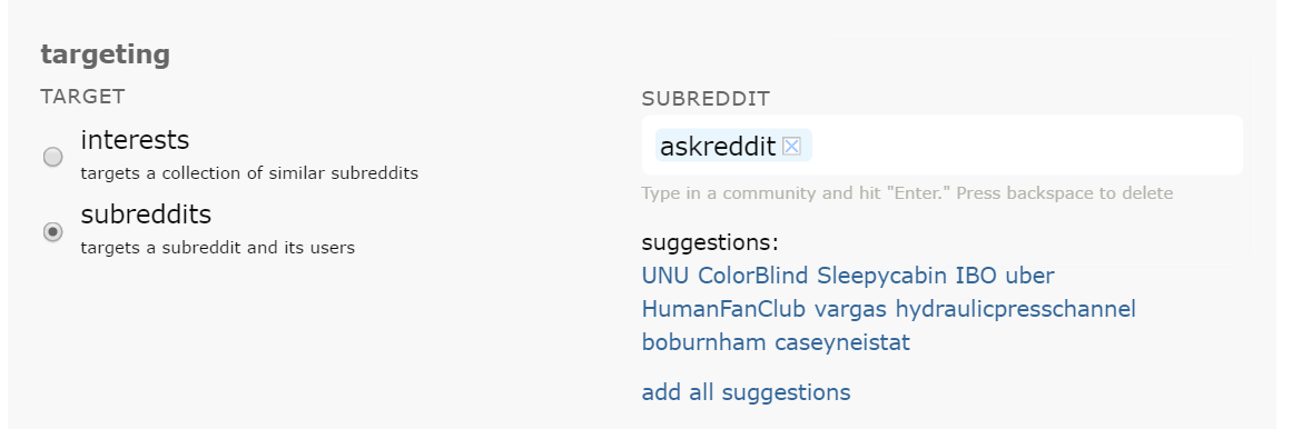reddit ads subreddit targeting