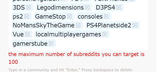 reddit subreddit targeting max